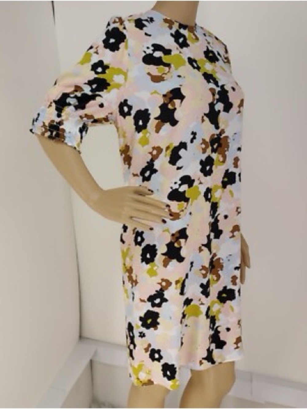 LOFT Abstract Floral Midi Dress in Black, Olive, Tan, Pink